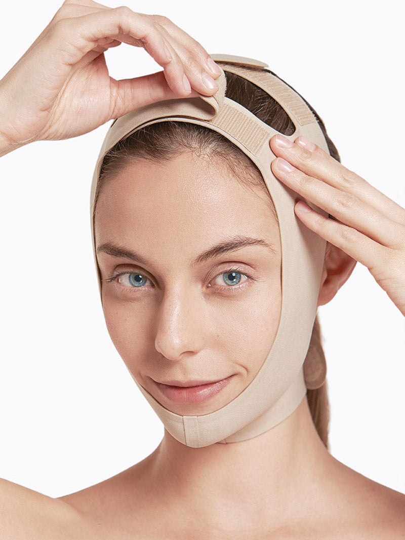 Máscara de compresión facial postquirúrgica ajustable, cómoda y segura para recuperación