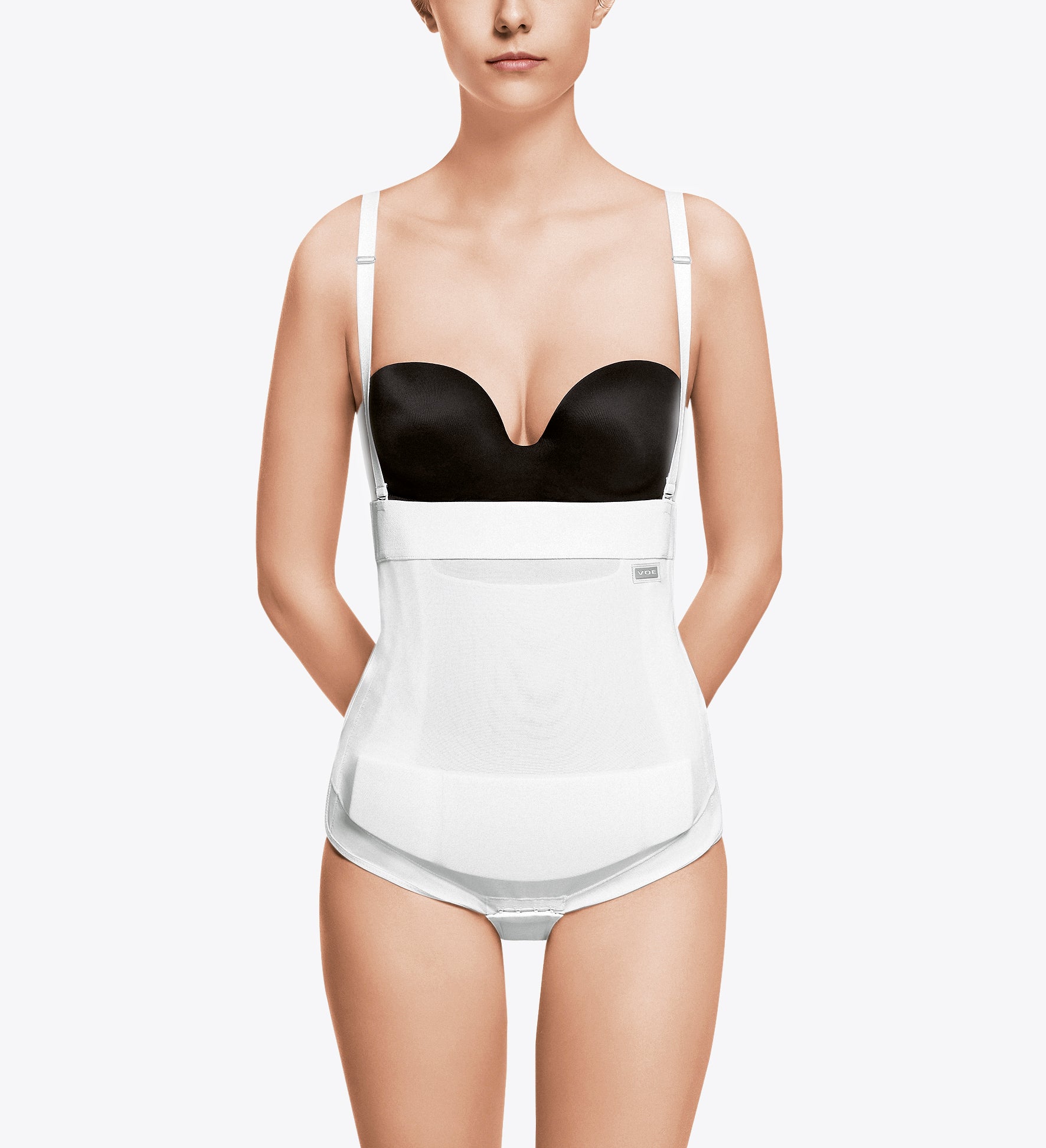 Faja postquirúrgica blanca con tirantes, compresión médica para recuperación y uso diario, cómoda y segura